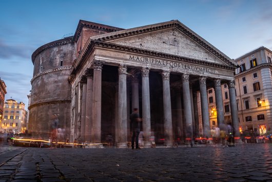 Exterior view of the Pantheon, Roman temple with columns