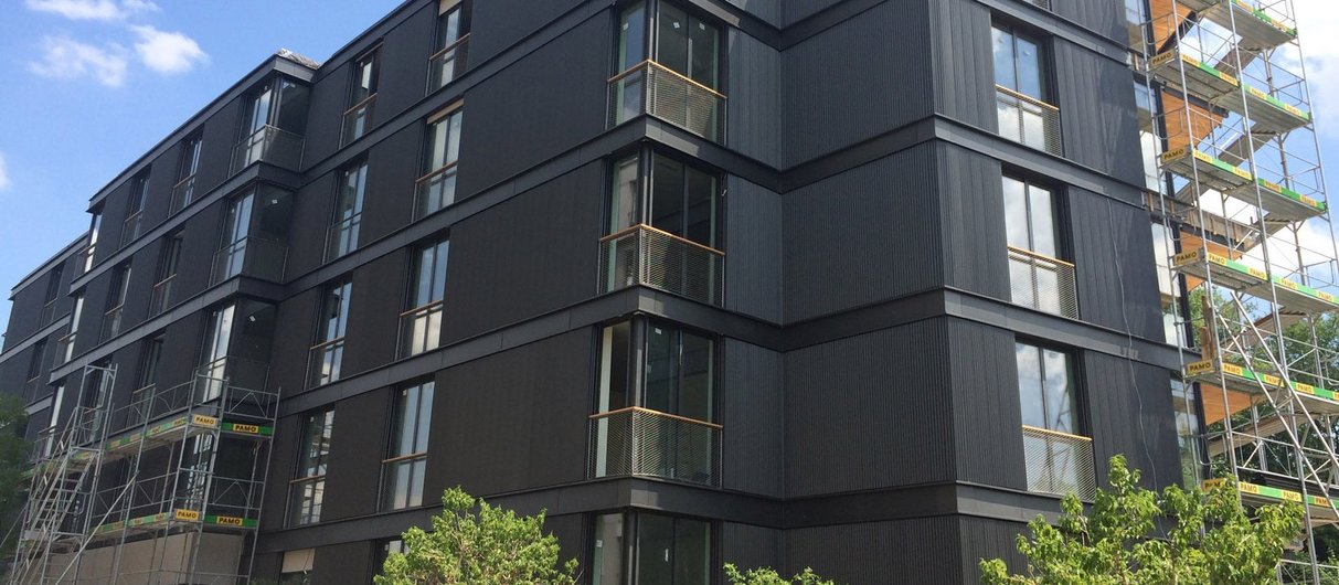 Exterior view of the new residential building.