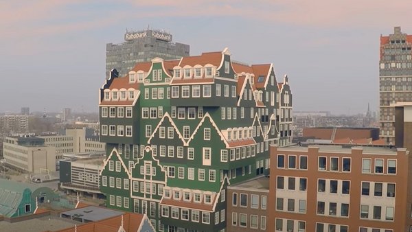 Drone image of a building consisting of several small houses