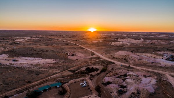 Sunset over a barren landscape