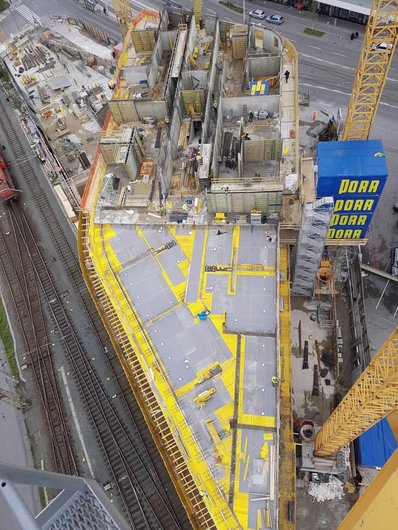 A bird’s-eye view of the shell construction for the sixth floor. Source: PORR Bau GmbH 